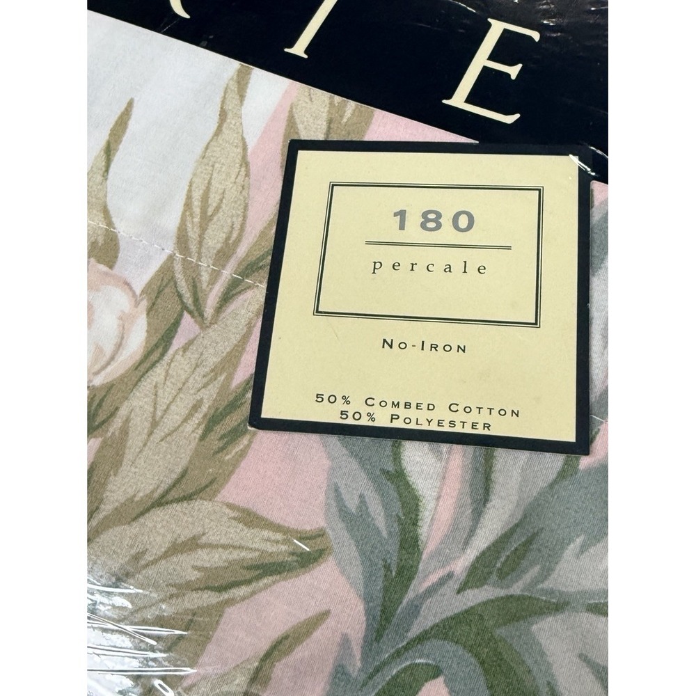 Martex Eternal Multi QUEEN FLAT Sheet 180 Percale Floral Stripe Pink Green VTG - Picture 3 of 5
